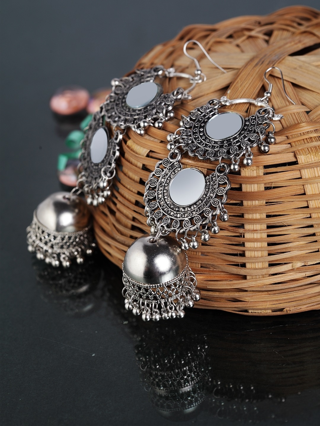 

Moedbuille Silver-Toned Dome Shaped Jhumkas