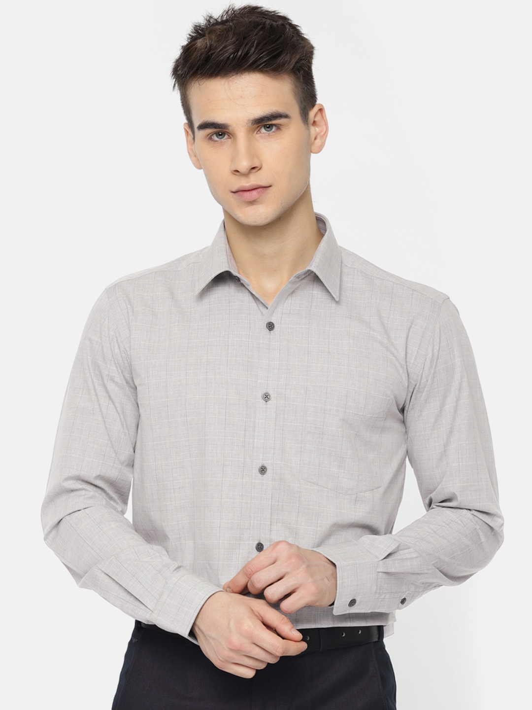 

Park Avenue Men Grey Slim Fit Checked Formal Shirt