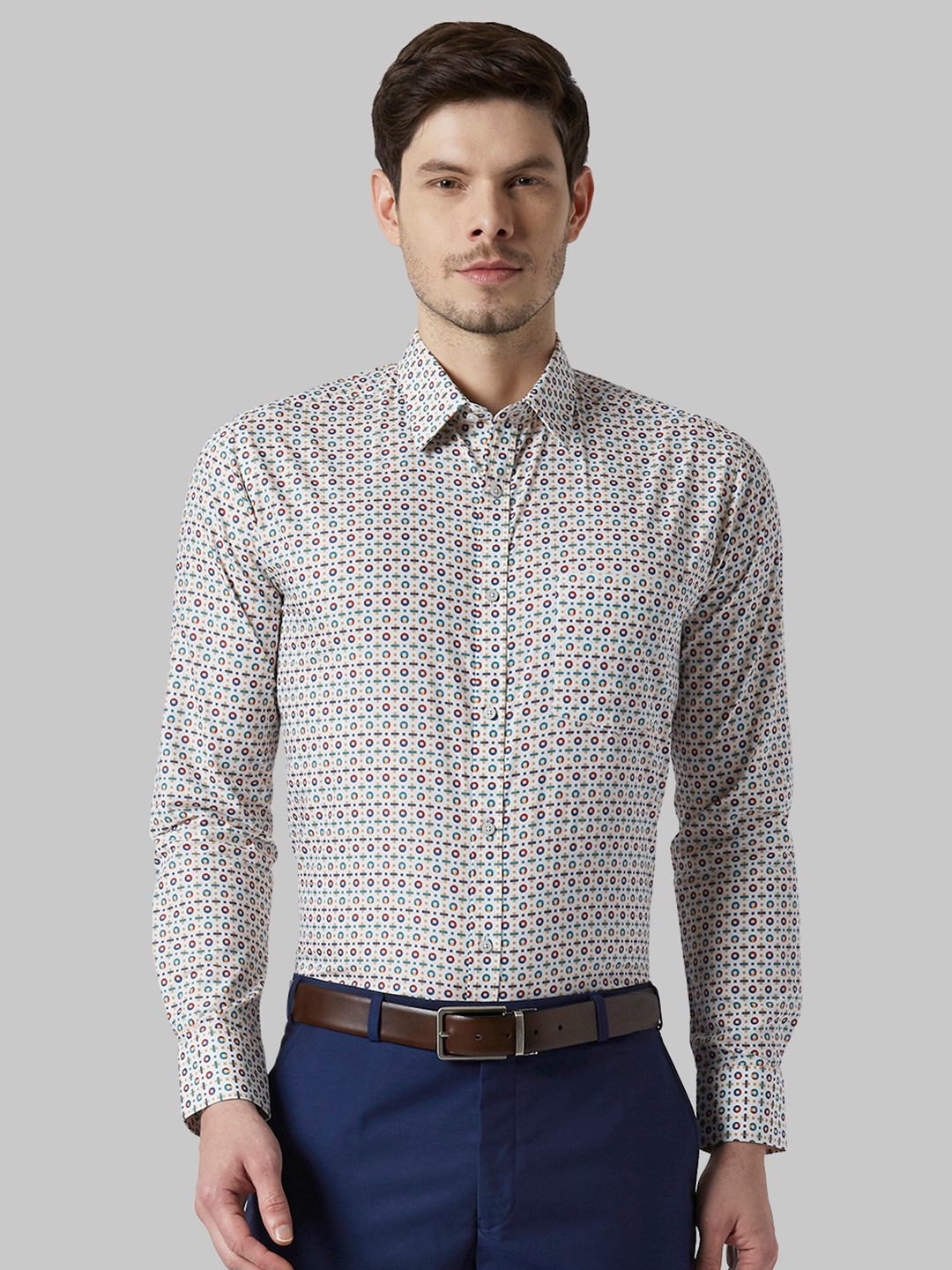 

Park Avenue Men Yellow & Blue Slim Fit Printed Formal Shirt