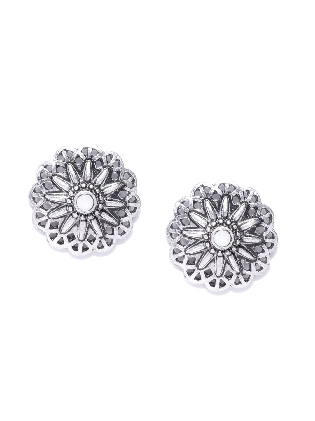 

Accessorize London Silver-Toned Textured Ethnic Circular Studs