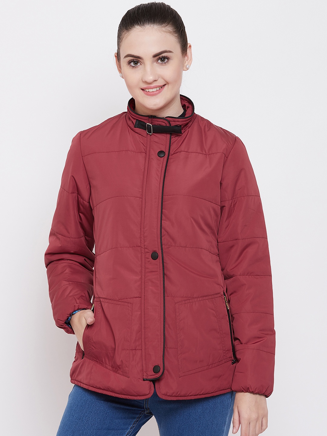 

Duke Women Maroon Solid Insulated Padded Jacket