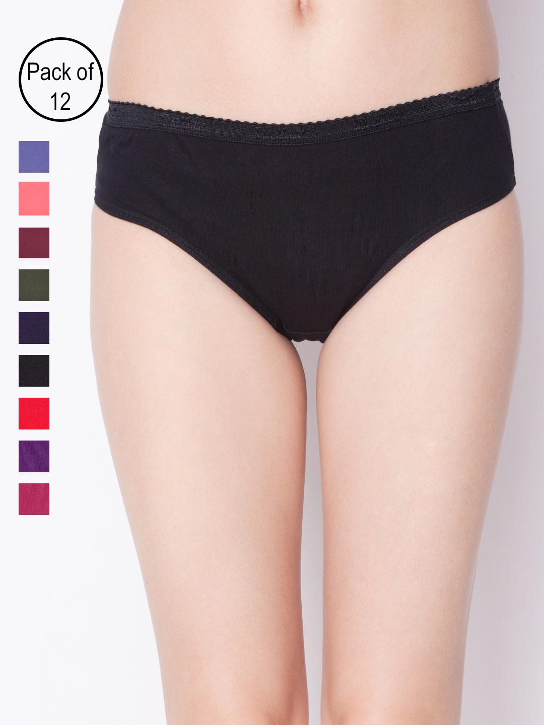 

Dollar Missy Pack of 12 Combed Cotton Solid Outer Elasticated Hipster Panty 101S-OE-PO12, Multi