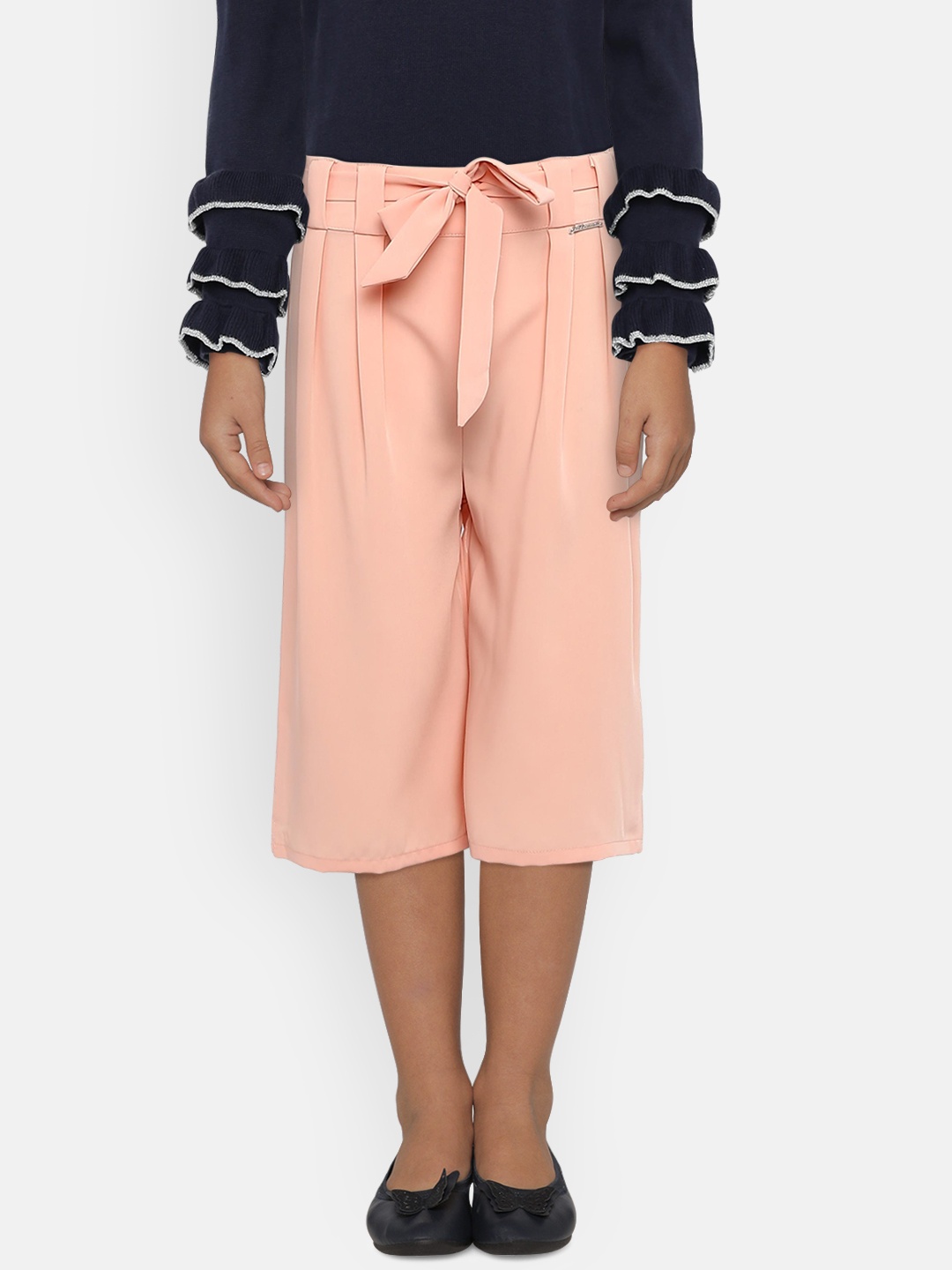 

Peppermint Girls Peach-Coloured Wide Leg Solid Palazzos