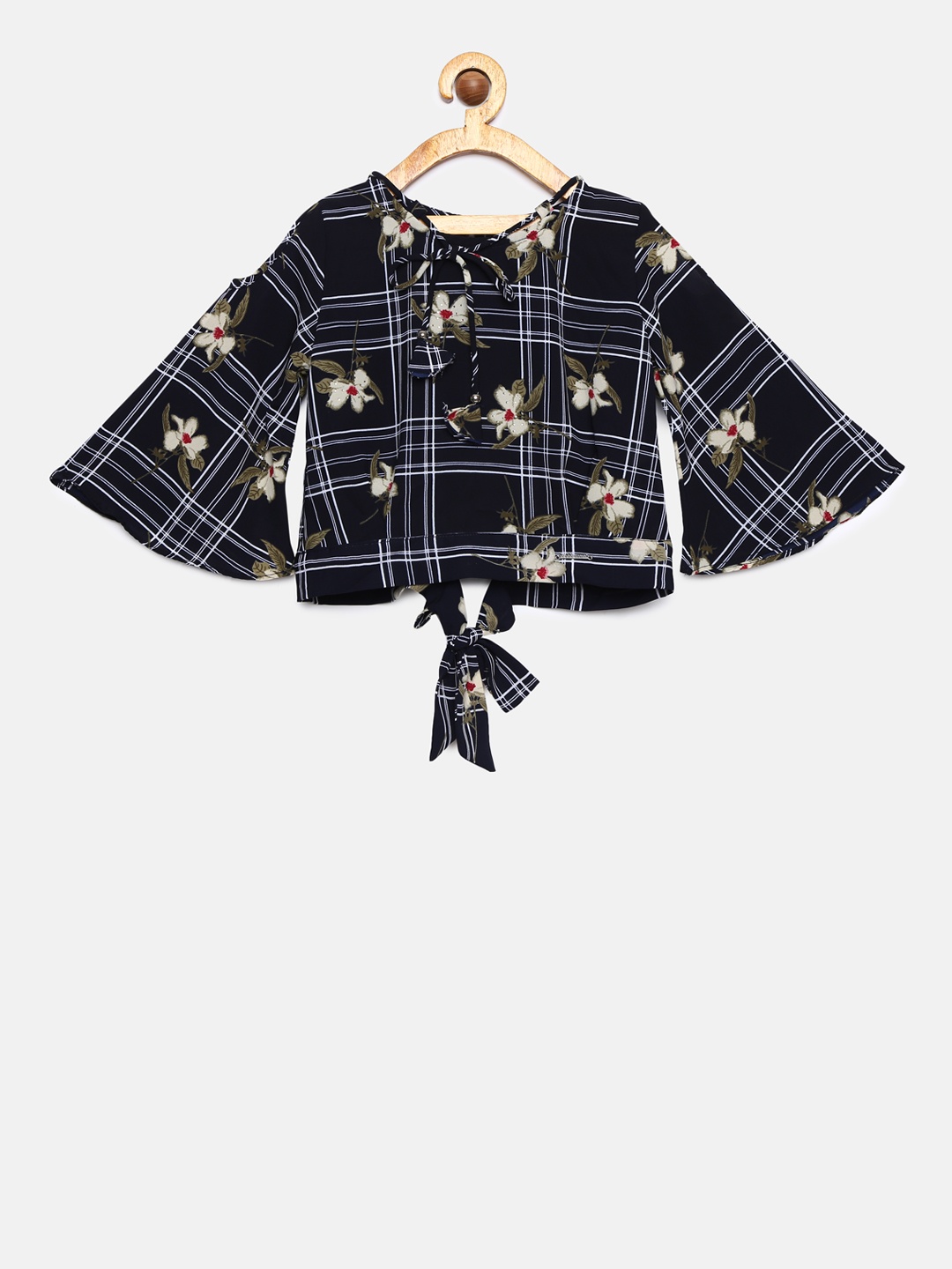 

Peppermint Girls Navy Blue Printed Styled Back Top