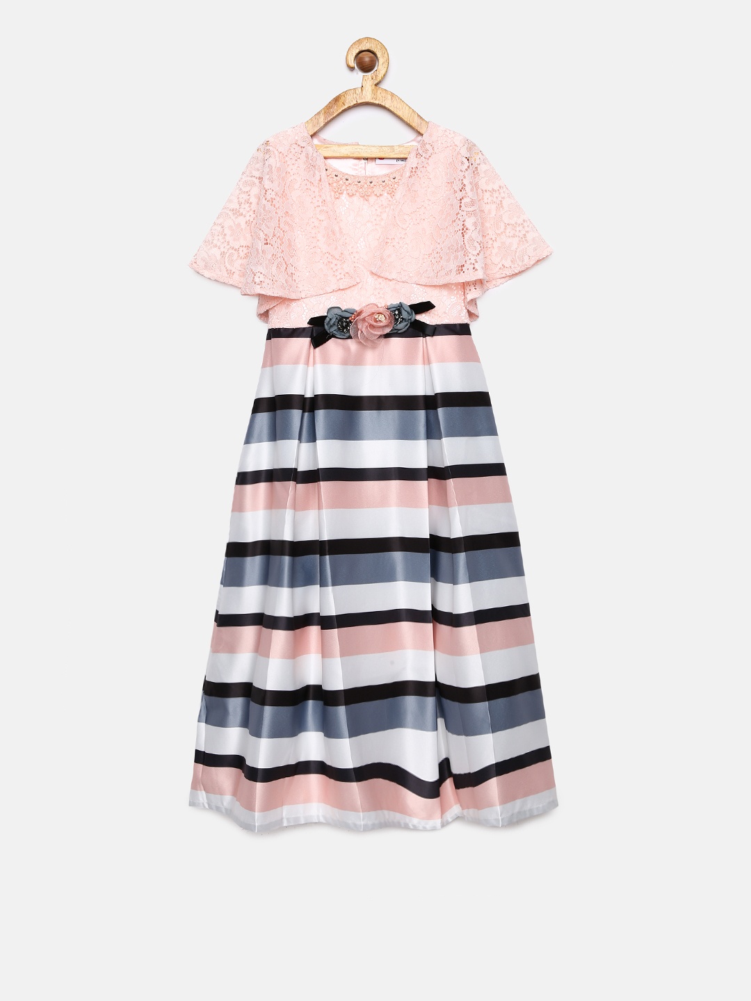 

Peppermint Girls Peach-Coloured Striped Fit and Flare Dress