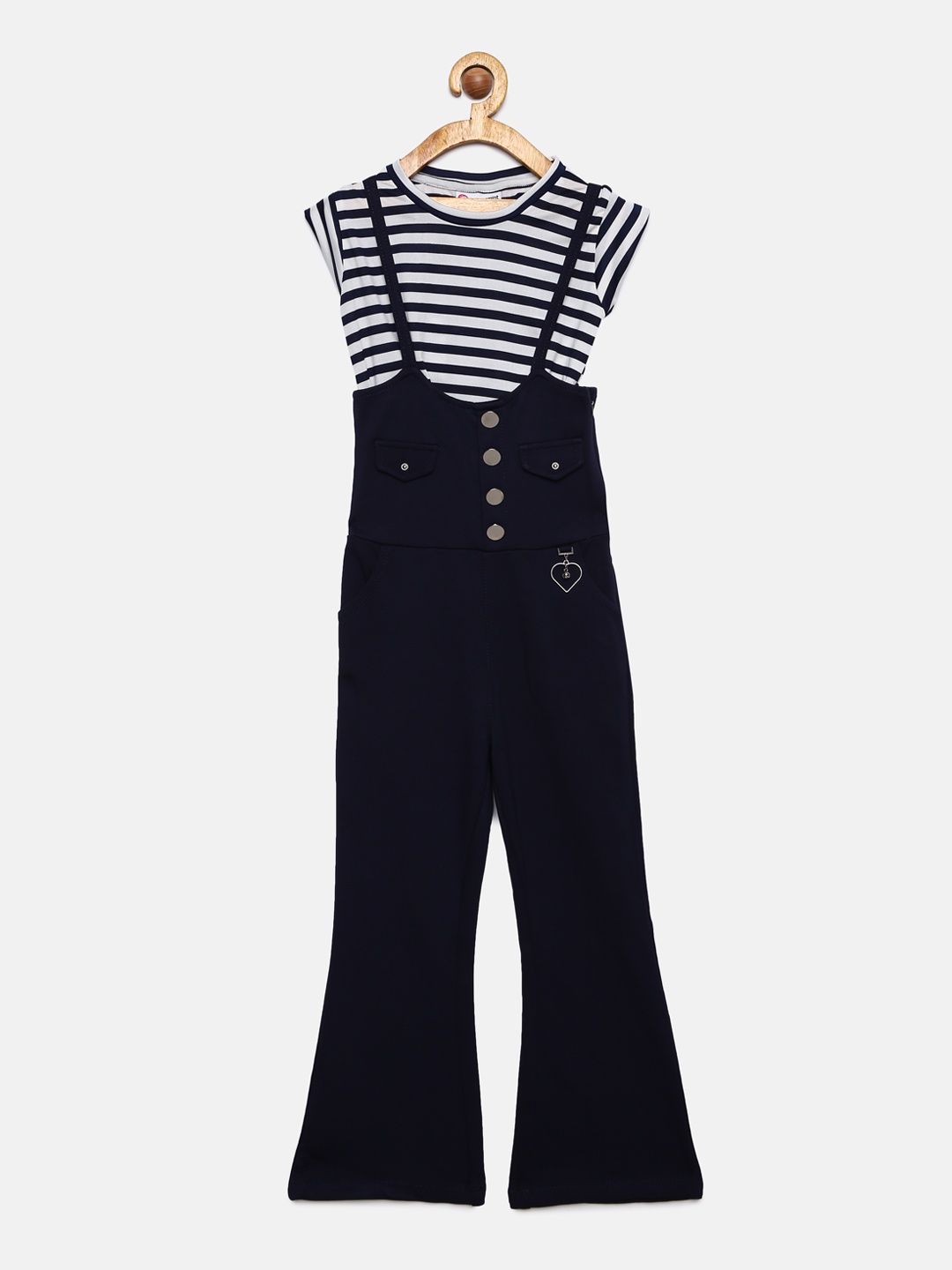 

Peppermint Girls Navy Blue Striped T-shirt with Trousers