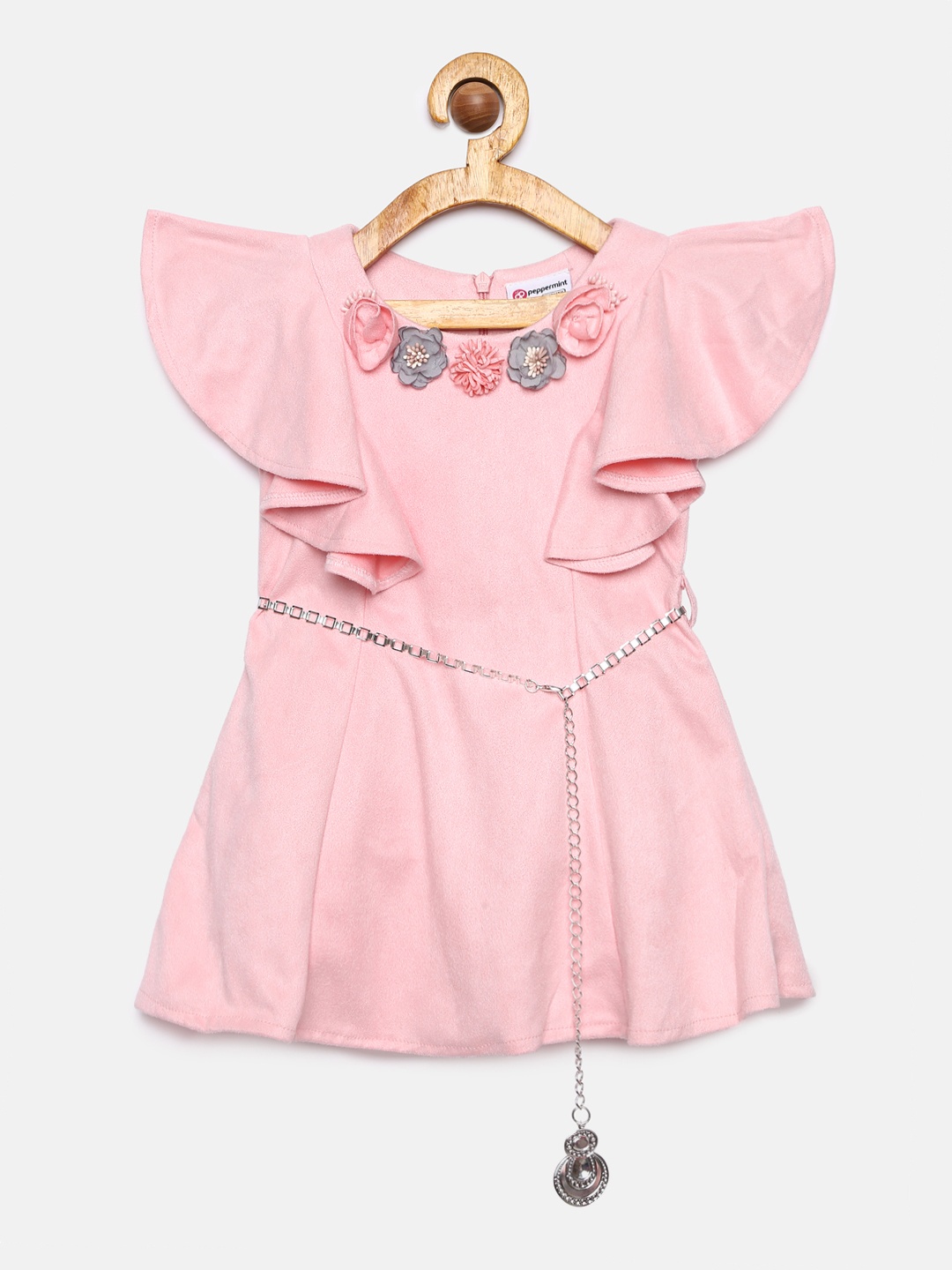

Peppermint Girls Peach-Coloured Solid Embellished A-Line Dress