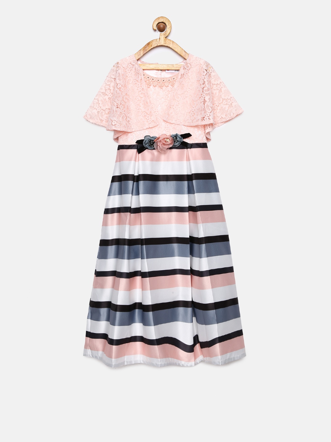 

Peppermint Girls Peach-Coloured Striped Fit and Flare Dress