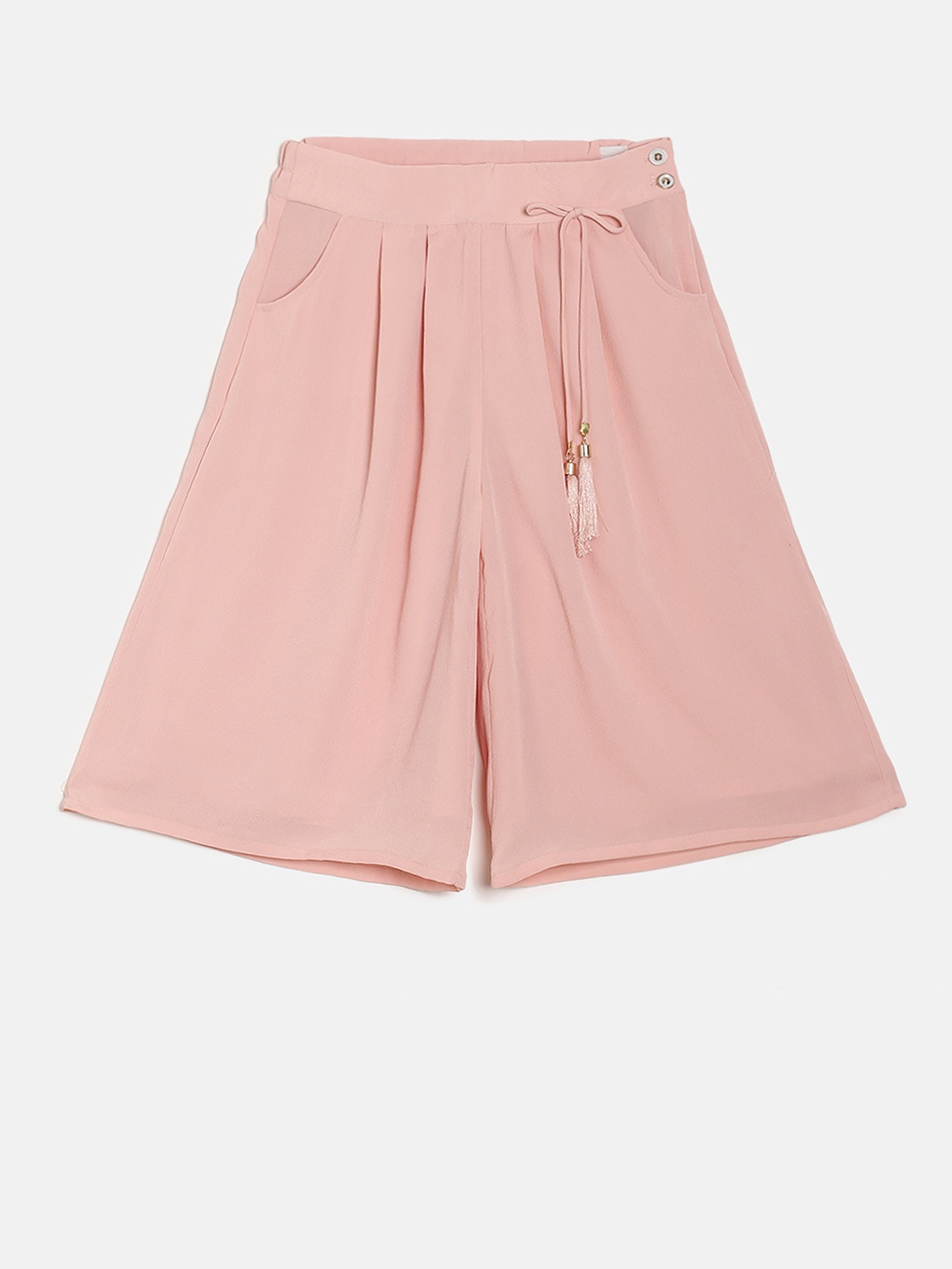 

Peppermint Girls Peach-Coloured Solid Flared Palazzos