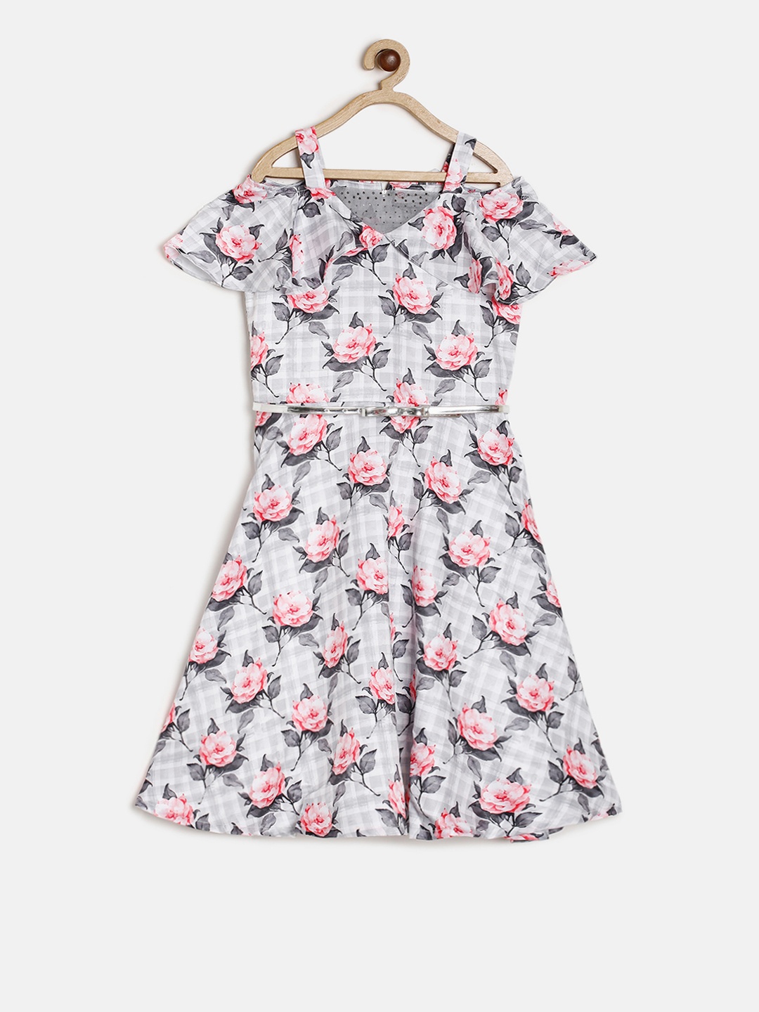 

Peppermint Girls Grey Printed BLUSH CASTLE Fit and Flare Dress