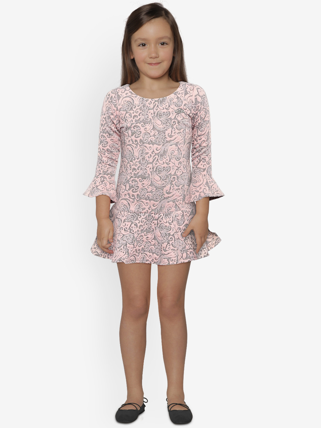 

Peppermint Girls Peach-Coloured Self Design Drop-Waist Dress