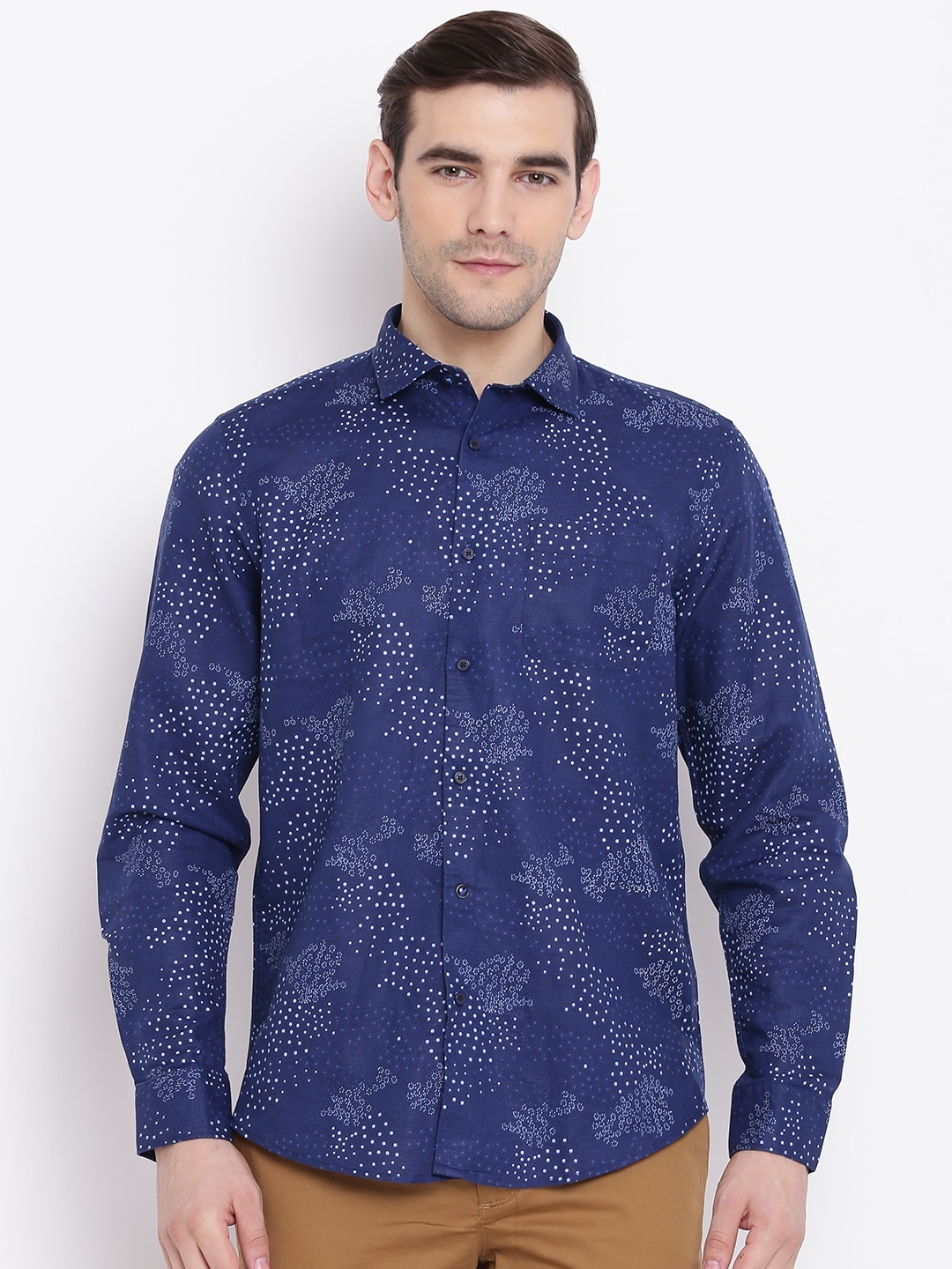 

Blackberrys Men Navy Blue Slim Fit Printed Casual Cotton Linen Shirt