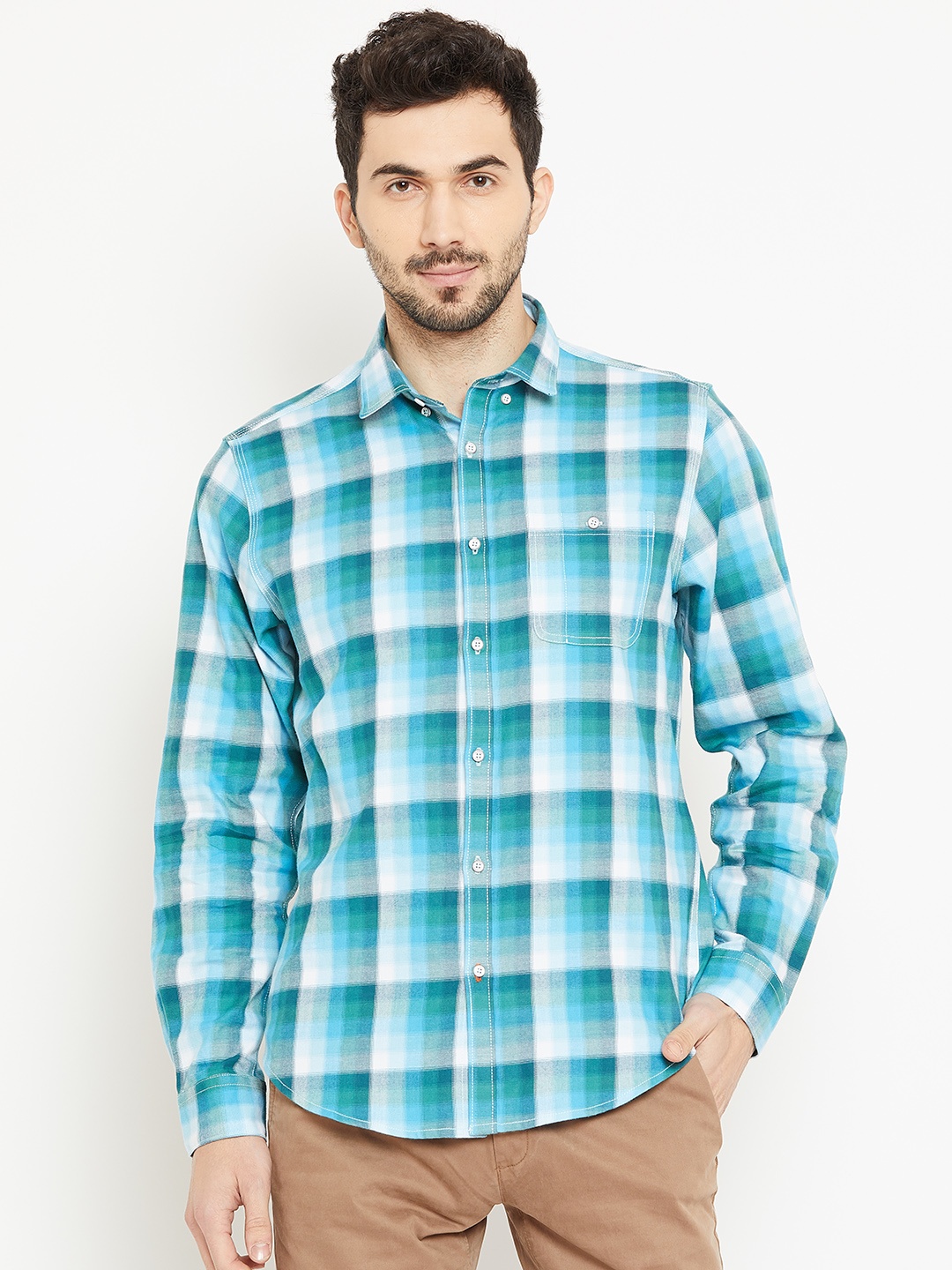 

Blackberrys Men White & Blue Slim Fit Checked Casual Shirt