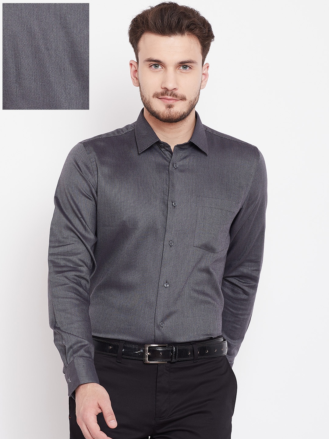 

Blackberrys Men Charcoal Grey Slim Fit Self Design Formal Shirt