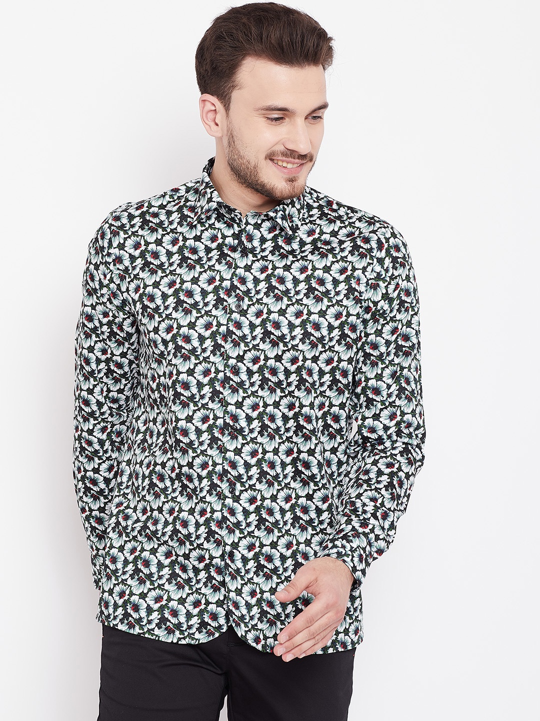 

Blackberrys Men Green & White Slim Fit Floral Print Casual Shirt