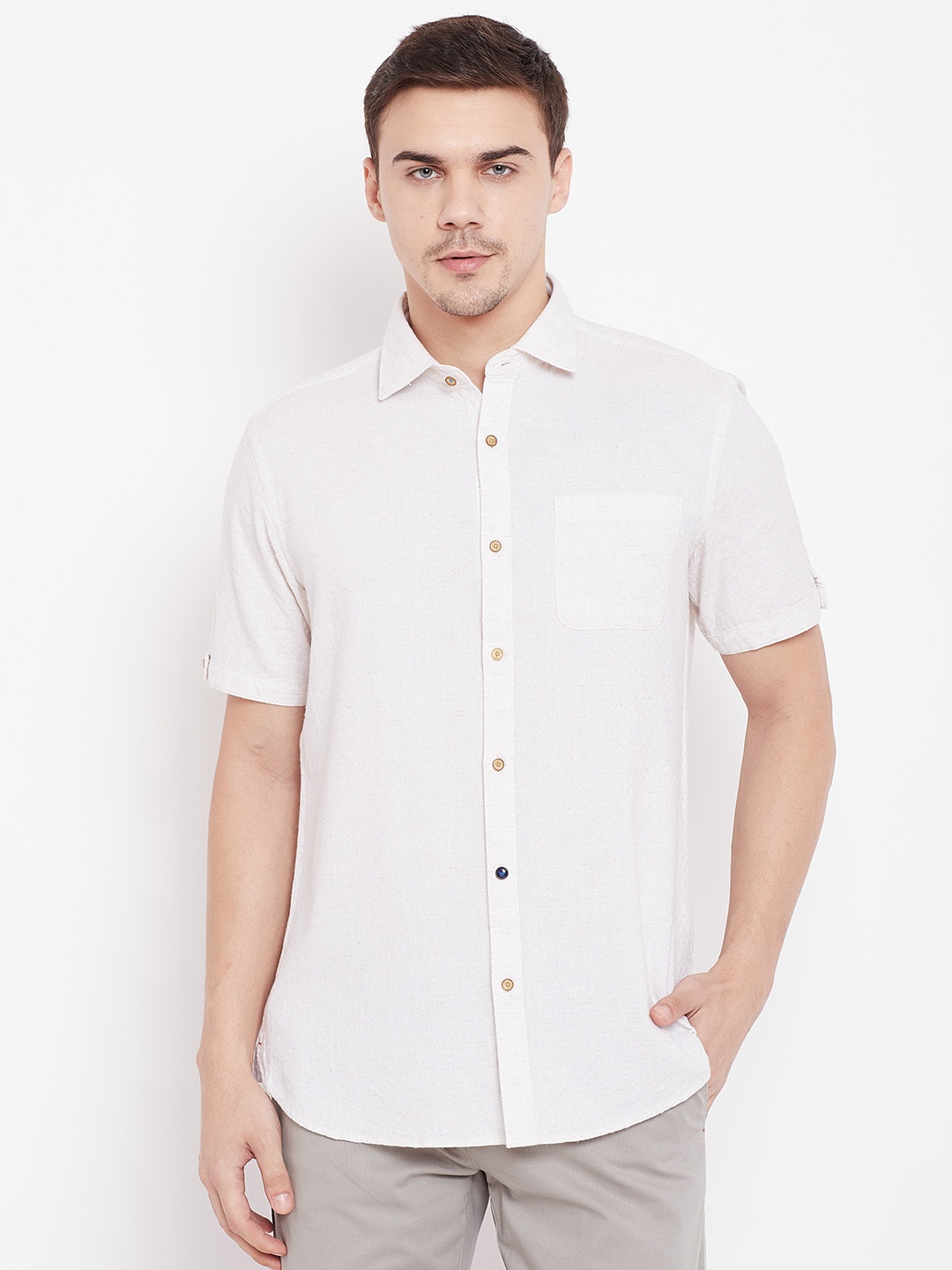 

Blackberrys Men Off-White Slim Fit Self Design Casual Shirt