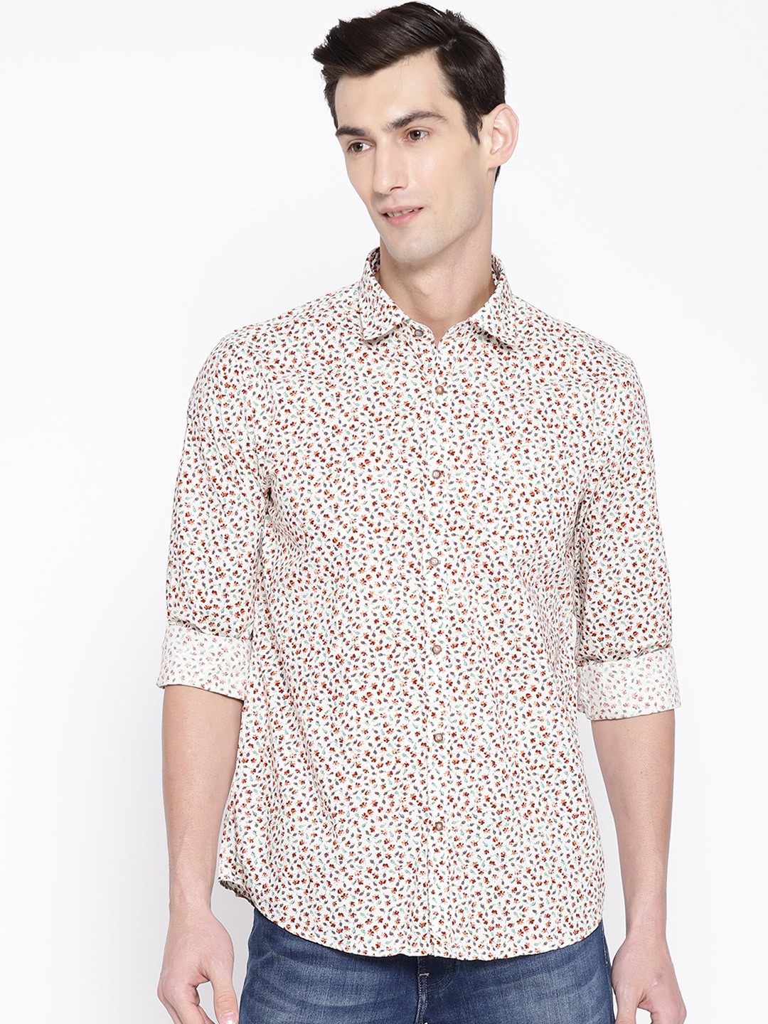 

Blackberrys Men Off-White & Maroon Slim Fit Printed Casual Shirt