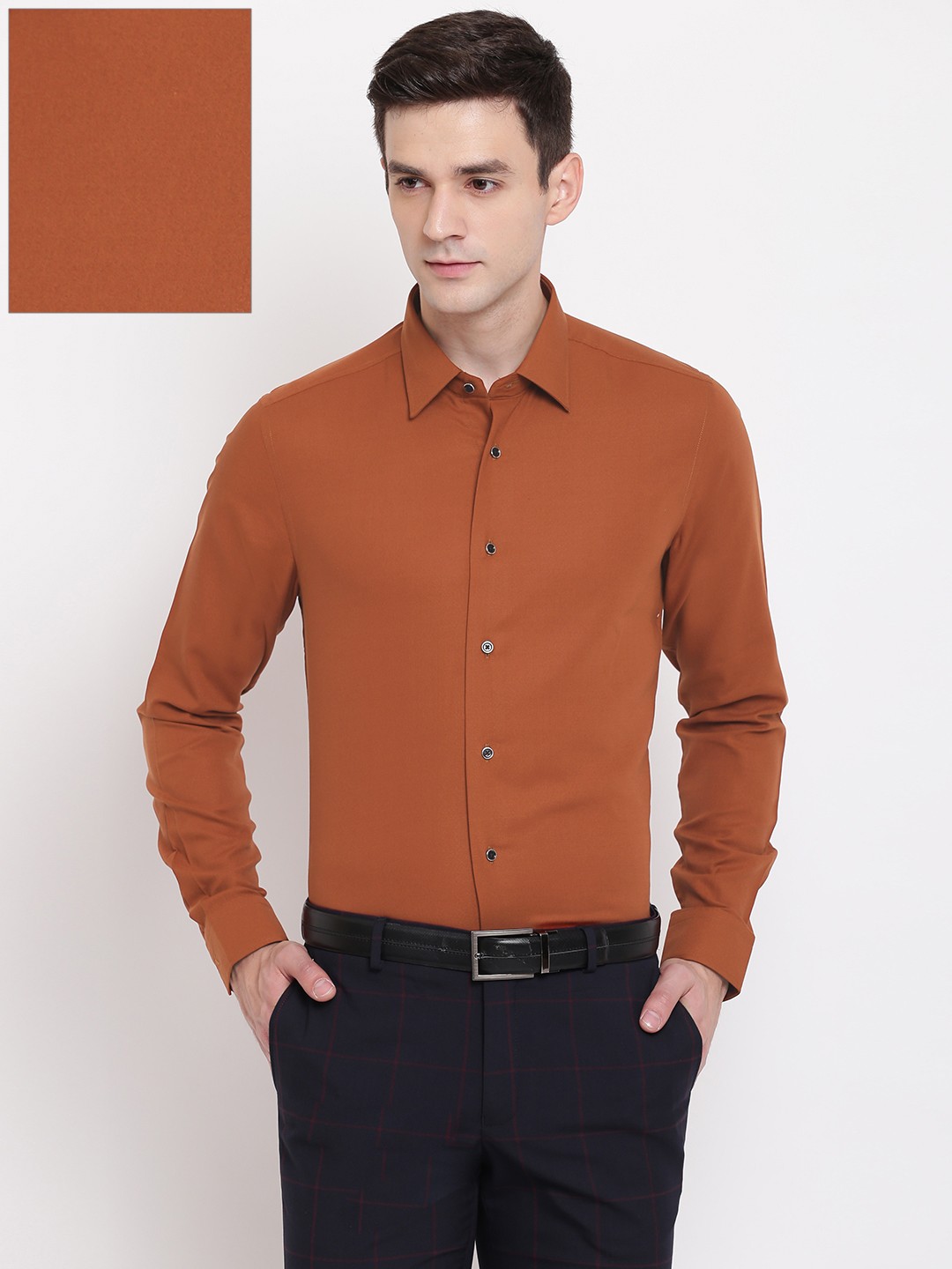 

Blackberrys Men Rust Brown Regular Fit Solid Formal Shirt