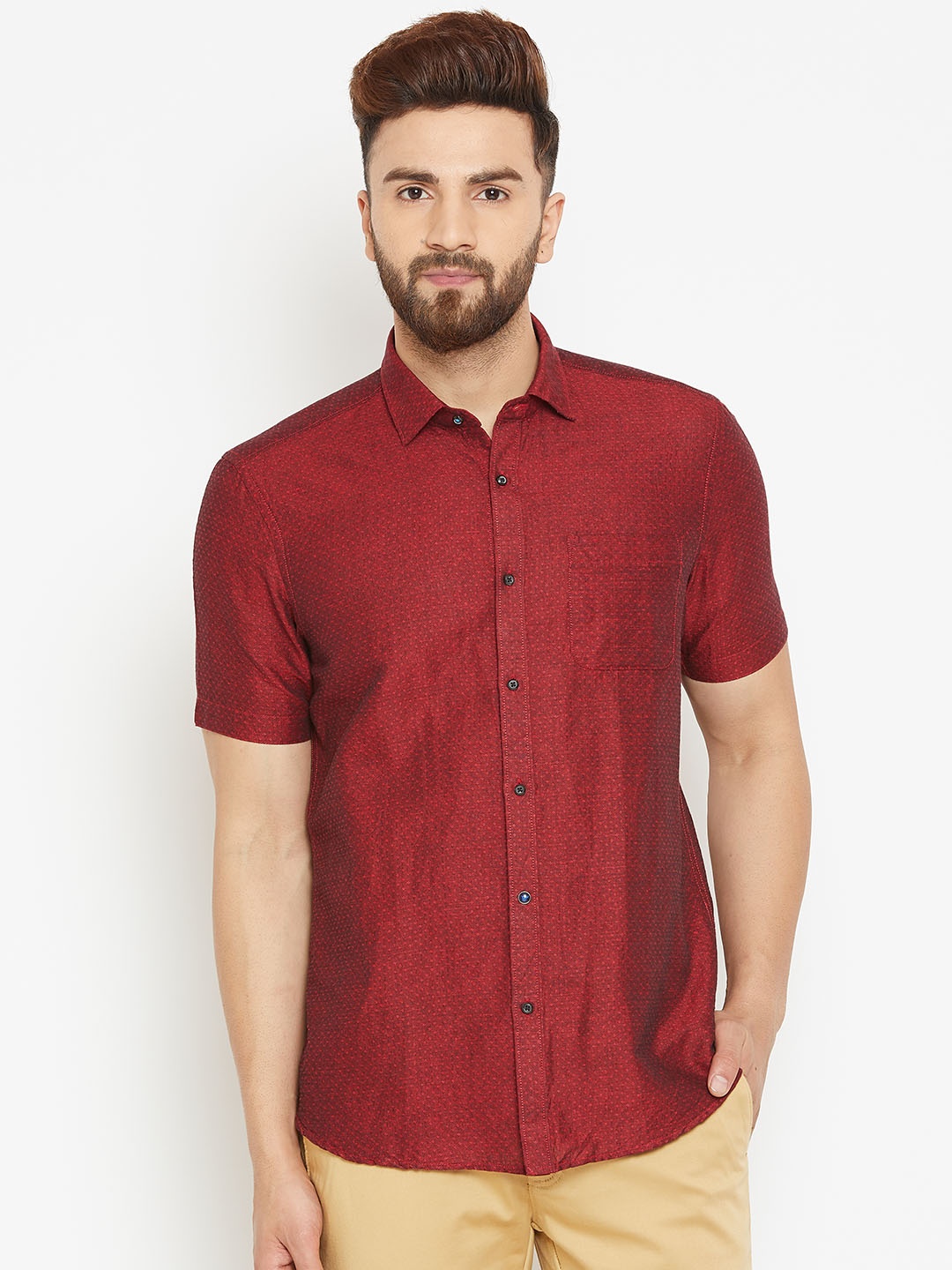 

Blackberrys Men Maroon Slim Fit Self Design Casual Shirt