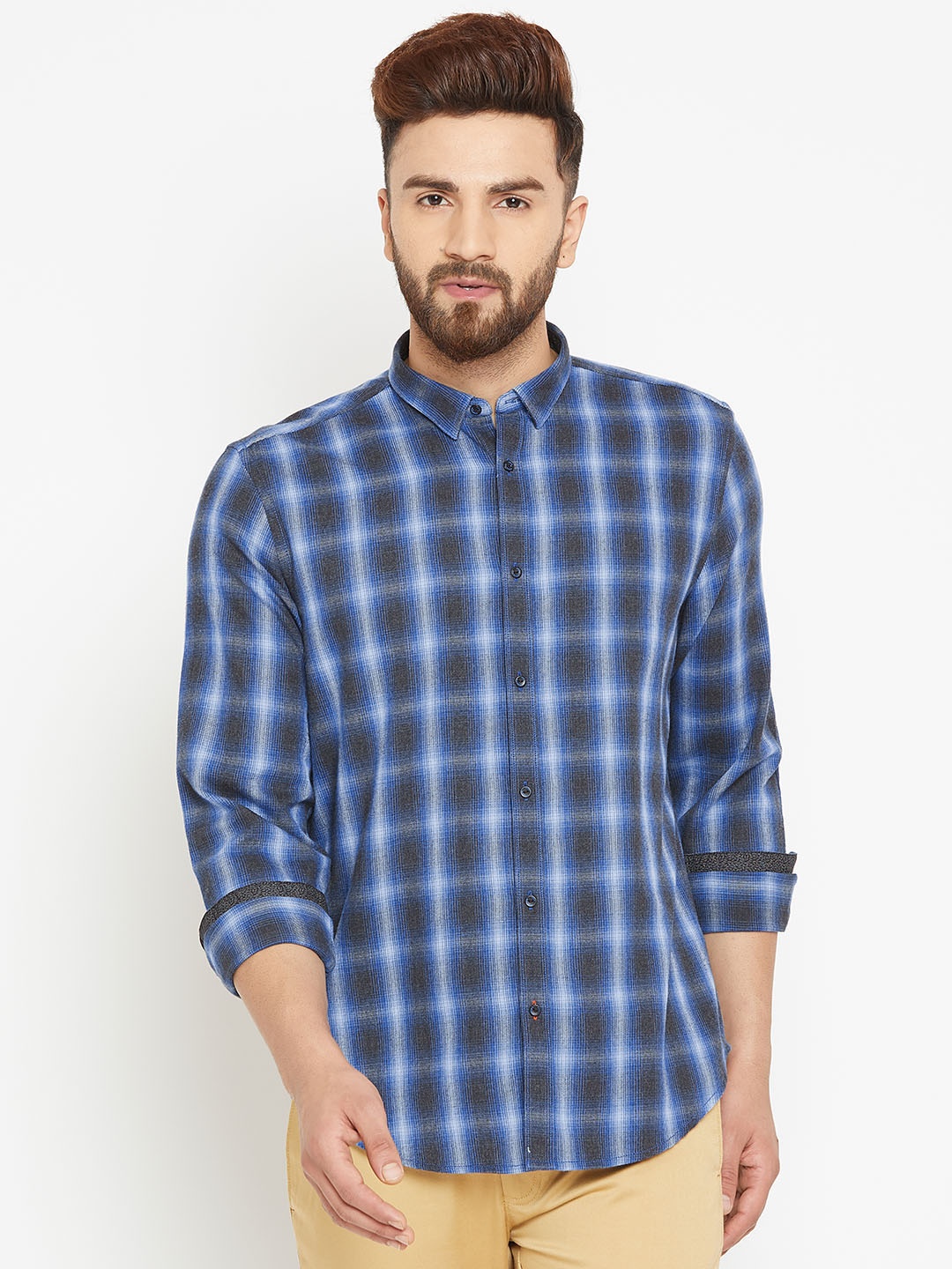 

Blackberrys Men Blue Slim Fit Checked Casual Shirt