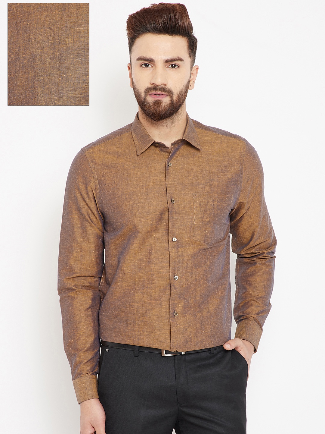 

Blackberrys Men Brown Dual-Toned Slim Fit Solid Formal Shirt