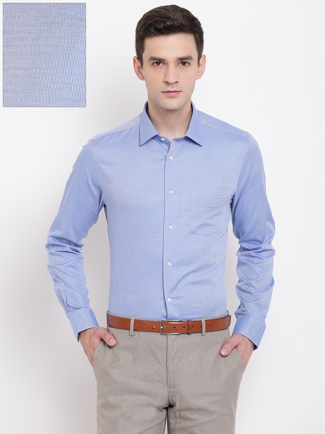 

Blackberrys Men Blue Regular Fit Self Design Formal Shirt