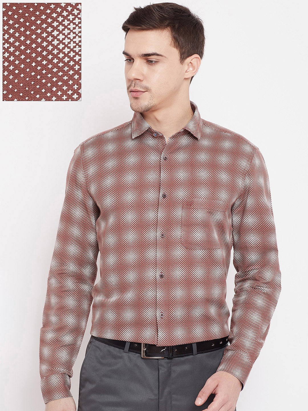 

Blackberrys Men Rust Brown & Off-White Slim Fit Printed Smart Casual Shirt