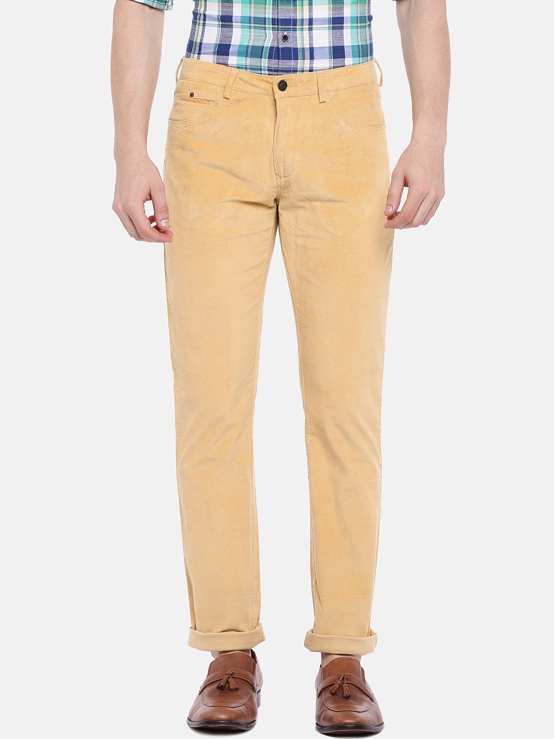 

Blackberrys Men Mustard Yellow Regular Fit Corduroy Solid Trousers