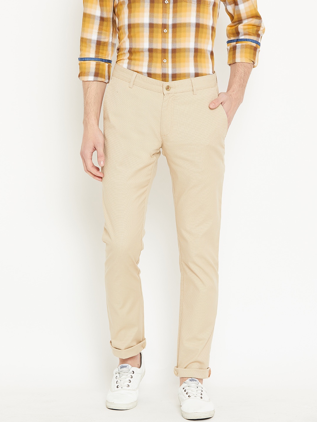 

Blackberrys Men Beige B-95 Slim Fit Solid Trousers