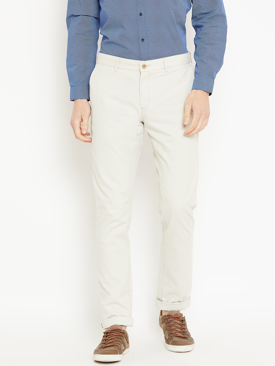 

Blackberrys Men Beige Regular Fit Solid Trousers