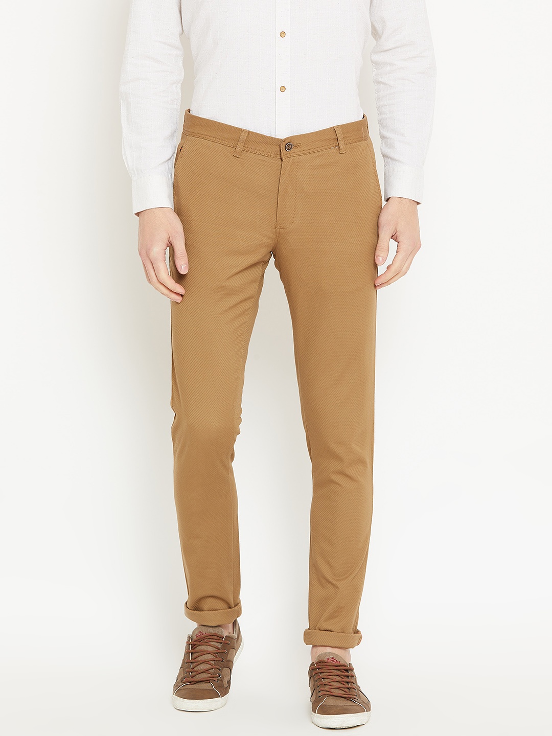 

Blackberrys Men Khaki Regular Fit Self Design Trousers