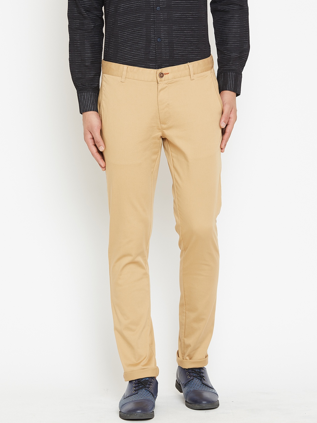 

Blackberrys Men Beige Regular Fit Solid Trousers