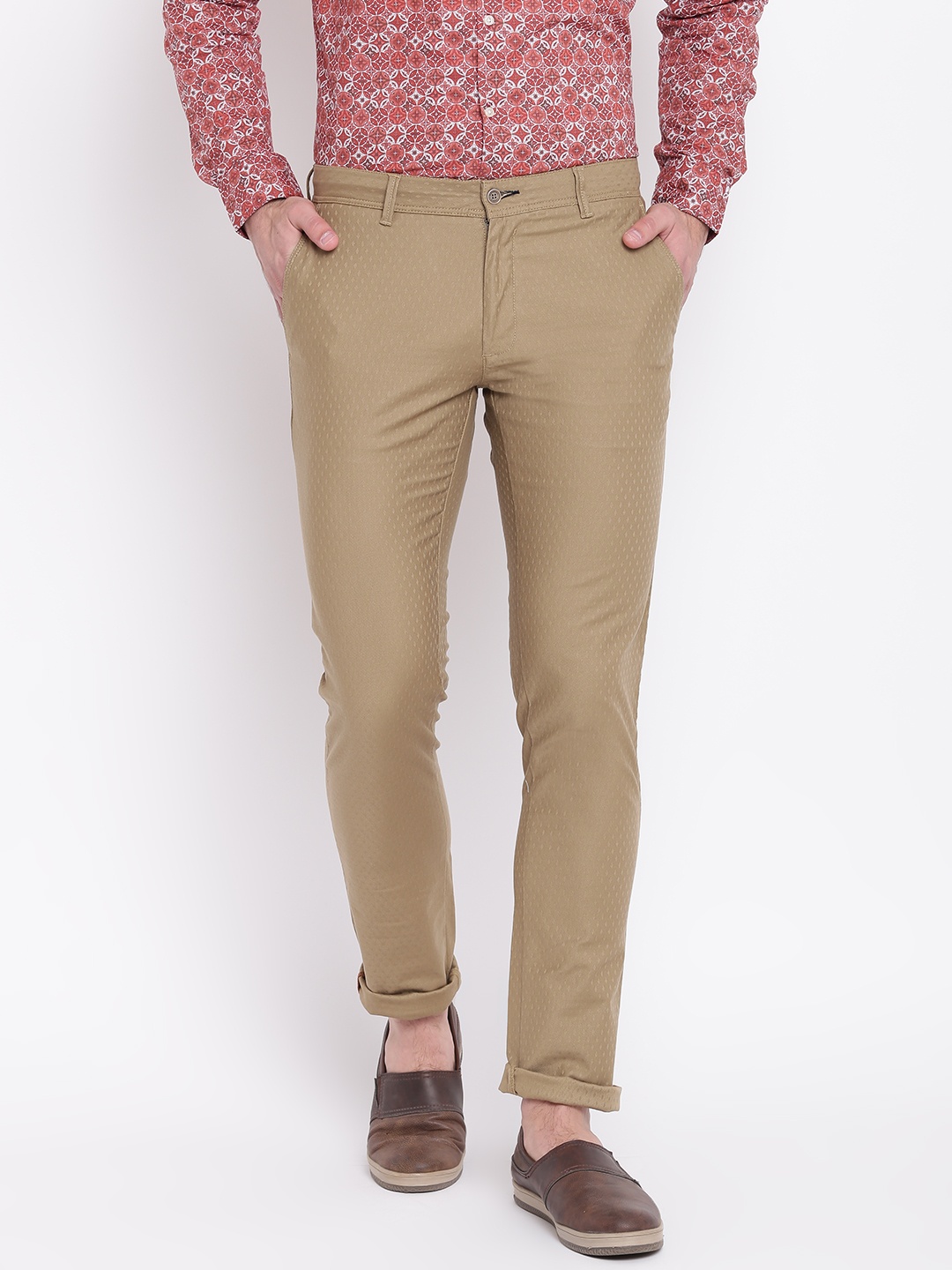 

Blackberrys Men Khaki Regular Fit Self Design Trousers