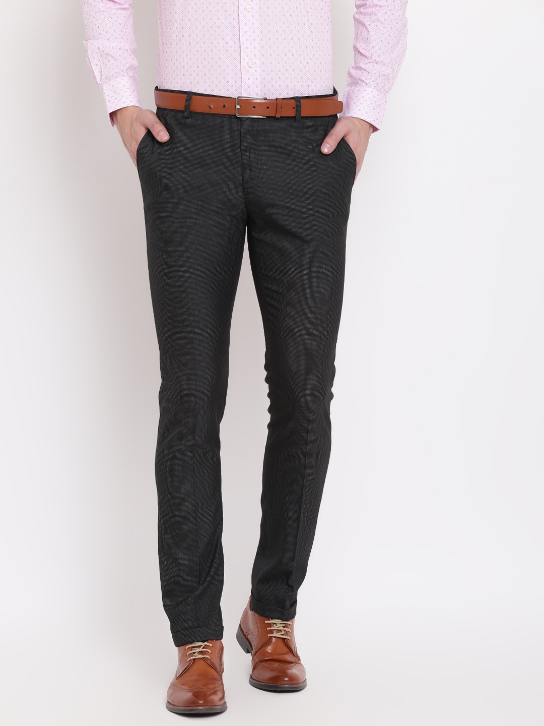 

Blackberrys Men Charcoal Regular Fit Solid Formal Trousers