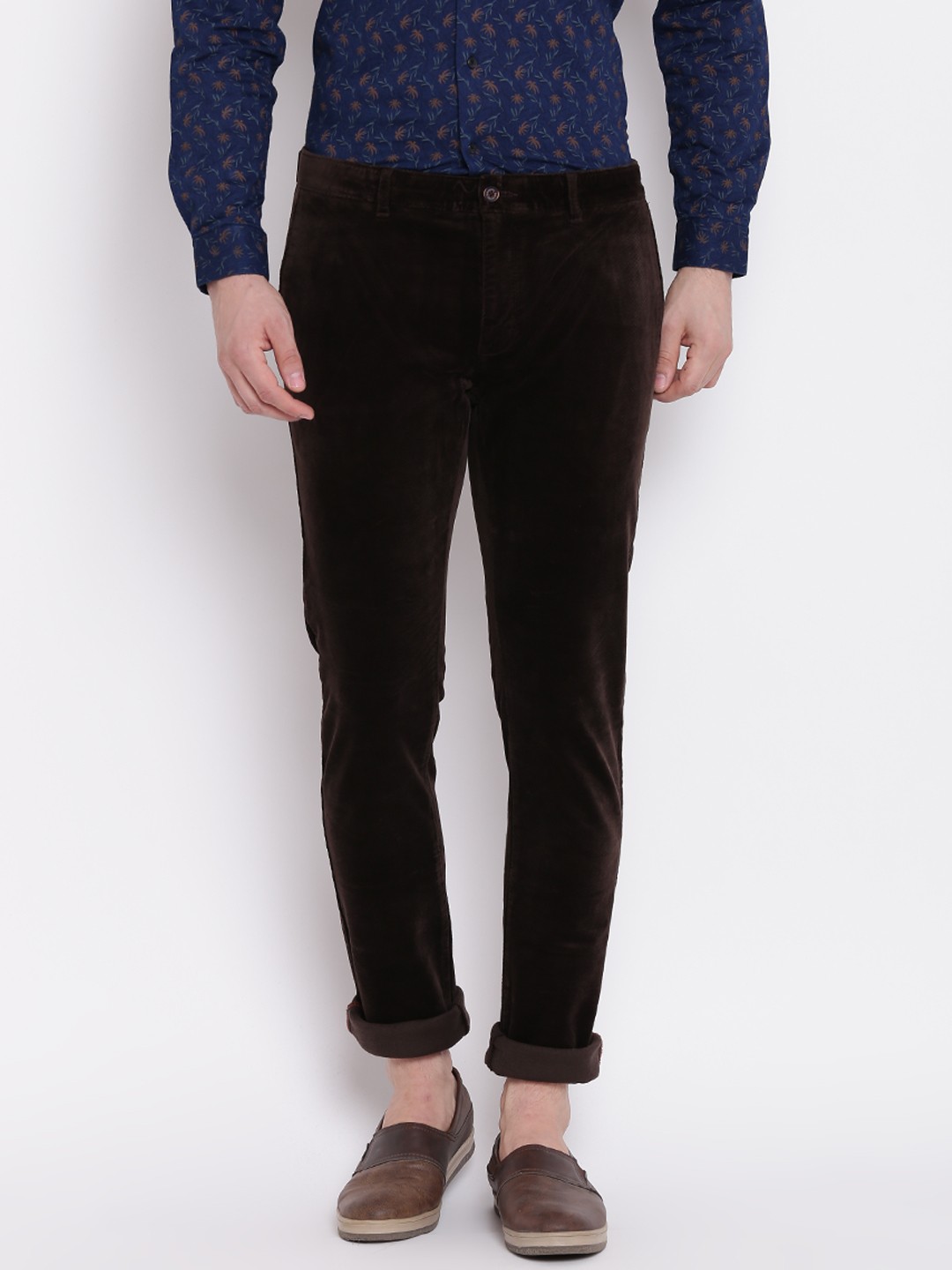 

Blackberrys Men Coffee Brown Corduroy Regular Fit Solid Trousers
