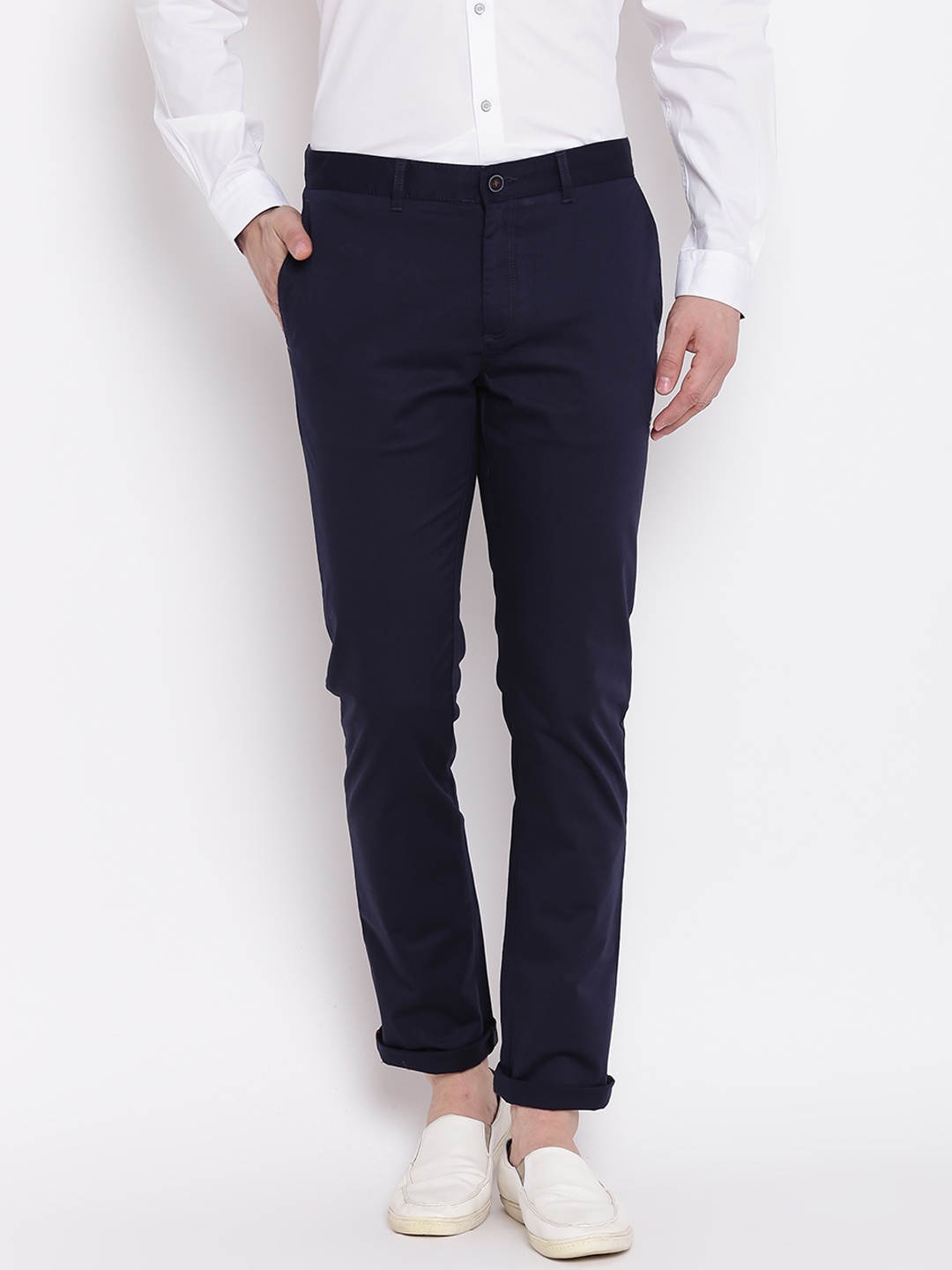 

Blackberrys Men Navy Blue B-95 Slim Fit Low-Rise Solid Regular Trousers