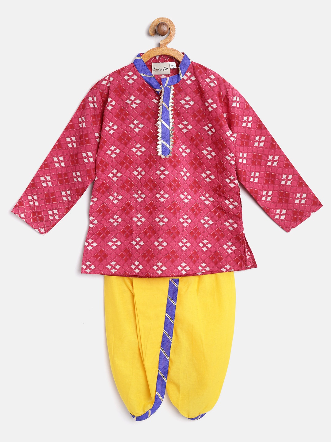 

BownBee Boys Pink & Yellow Printed Kurta with Dhoti Pants