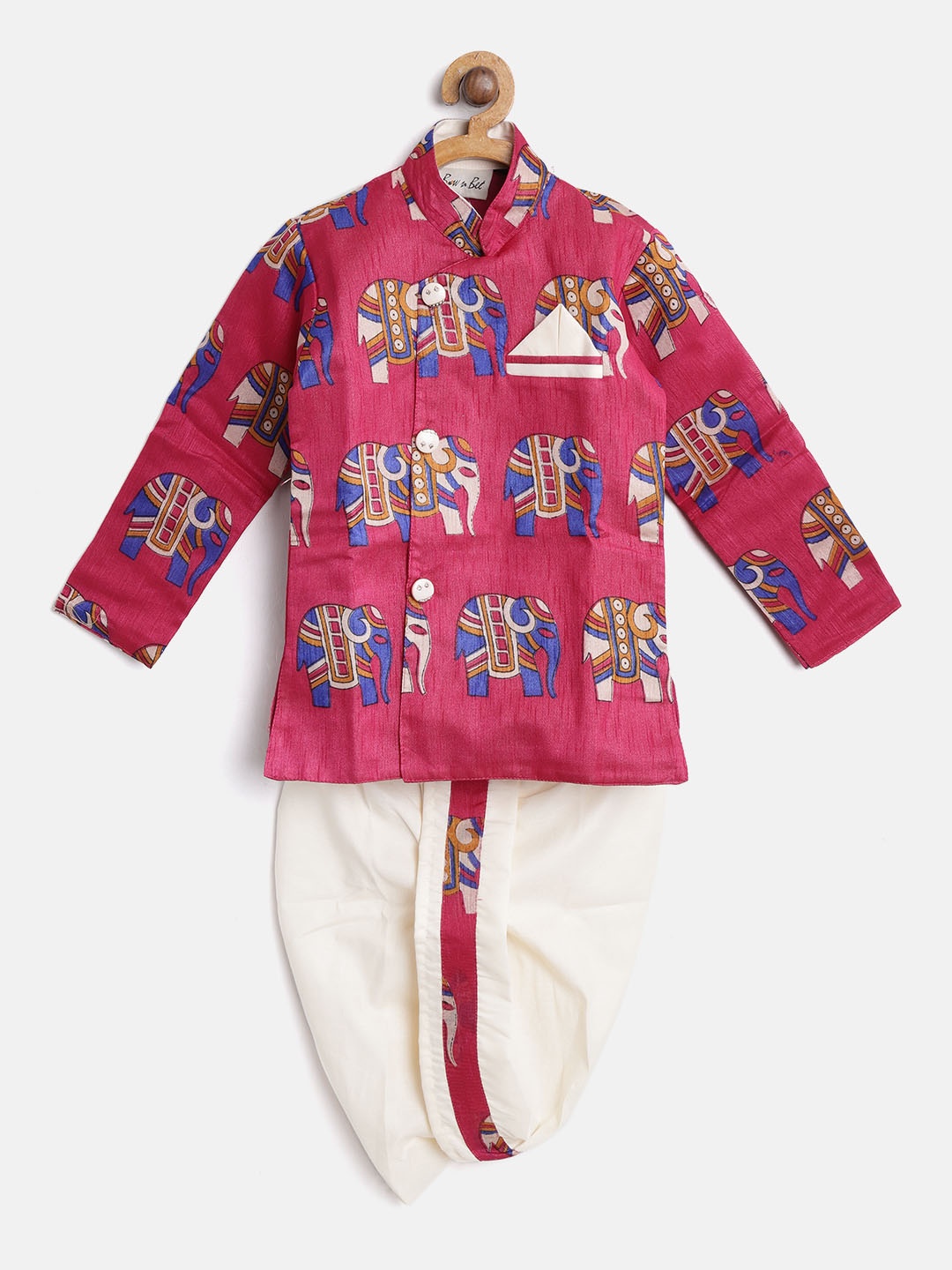 

BownBee Boys Magenta & Off-White Printed Kurta with Dhoti Pants