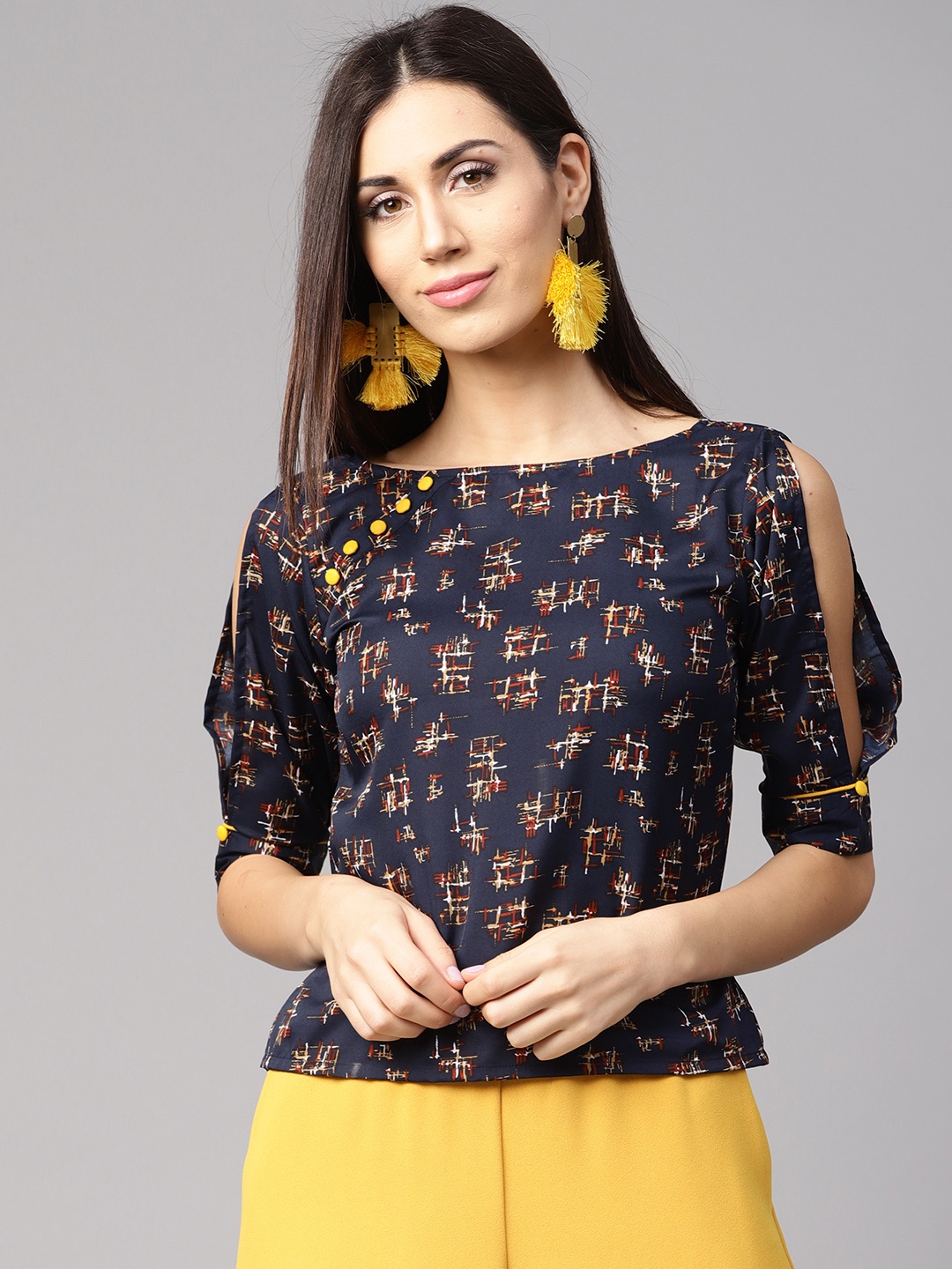 

Nayo Women Navy Blue Printed Top