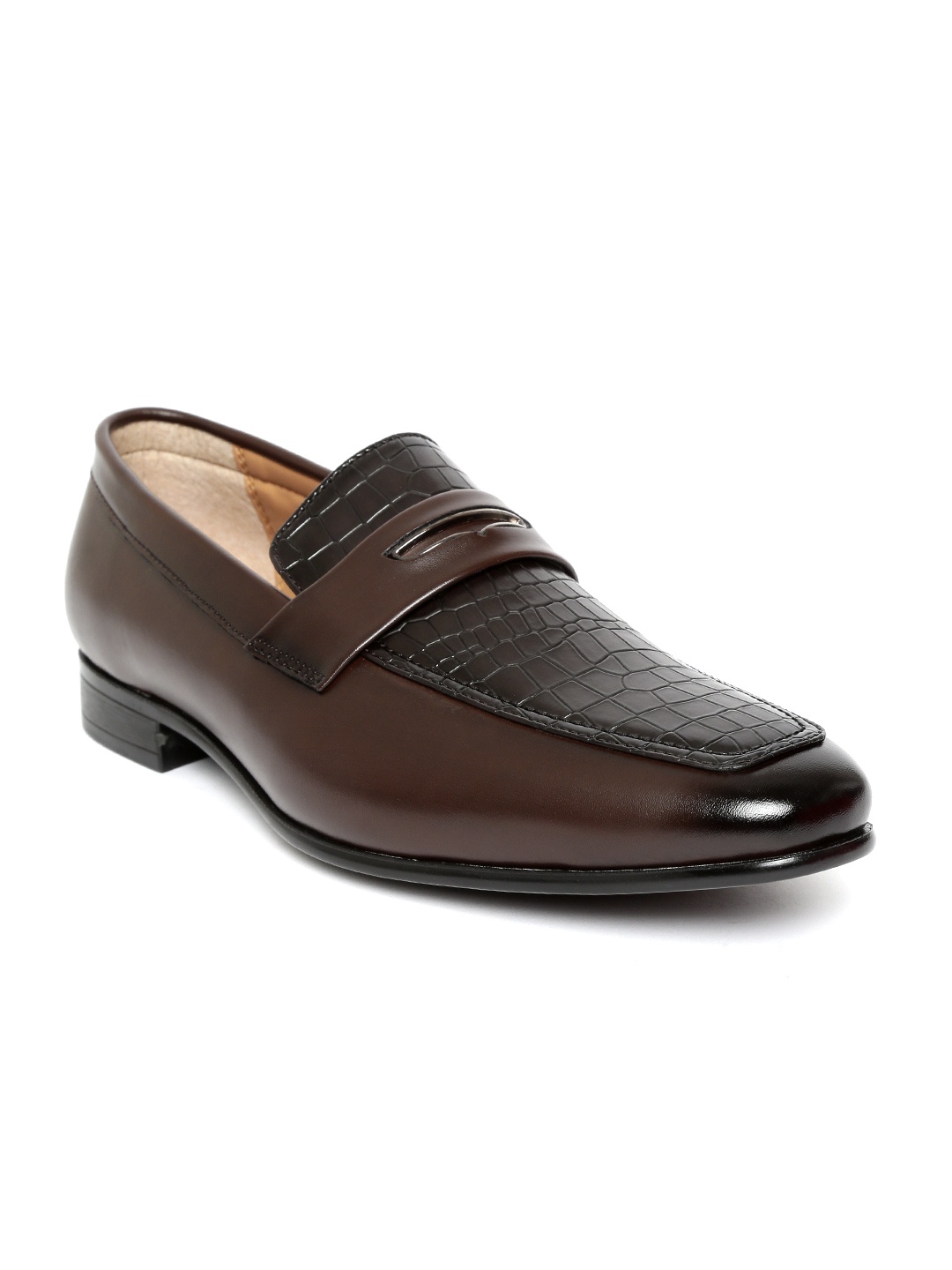 

San Frissco Men Coffee Brown Croc Texture Semiformal Slip-Ons