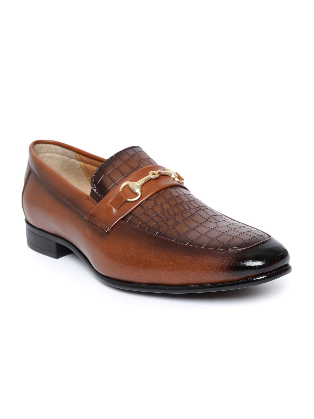 

San Frissco Men Brown Leather Croc Textured Semiformal Slip-Ons