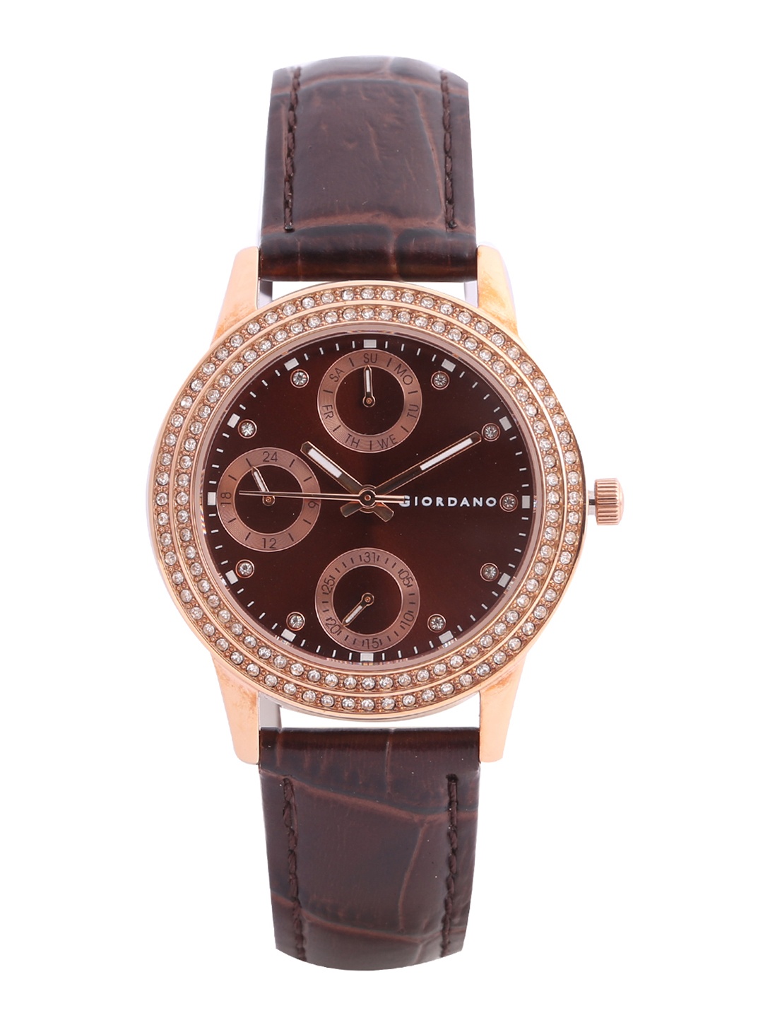 

GIORDANO Women Rose Gold & Brown Analogue Leather Watch