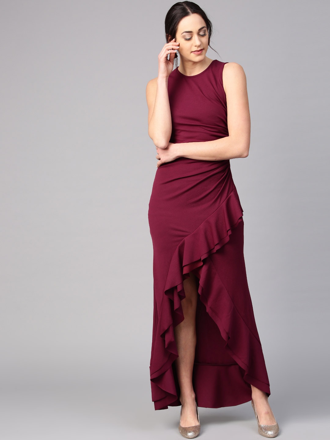 

Athena Women Burgundy Solid Maxi Dress