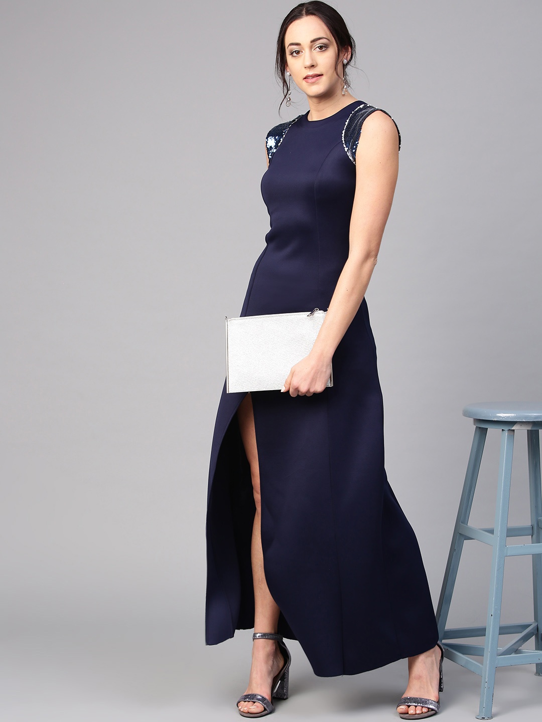 

Athena Women Navy Blue Solid Maxi Dress