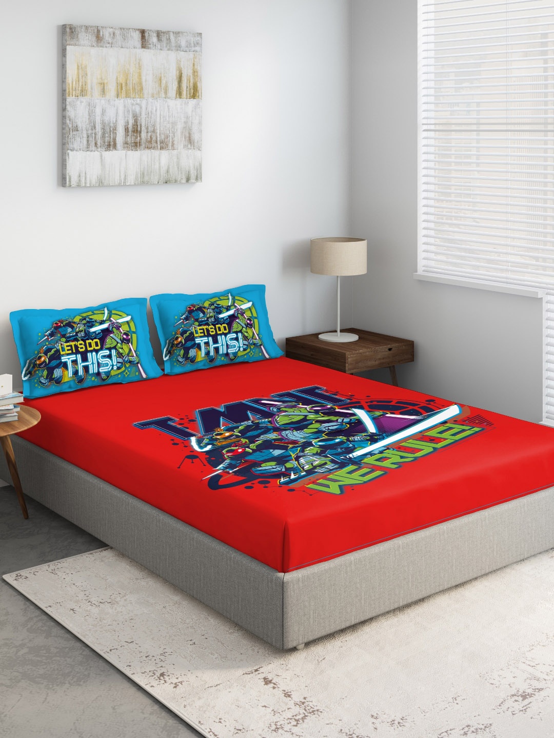 

DDecor Red Cartoon Characters Flat 210 TC Cotton 1 Queen Bedsheet with 2 Pillow Covers