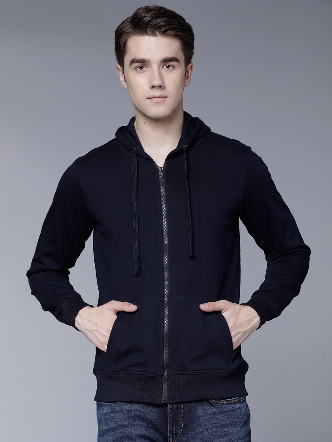

HIGHLANDER Men Navy Blue Solid Hooded Sweatshirt