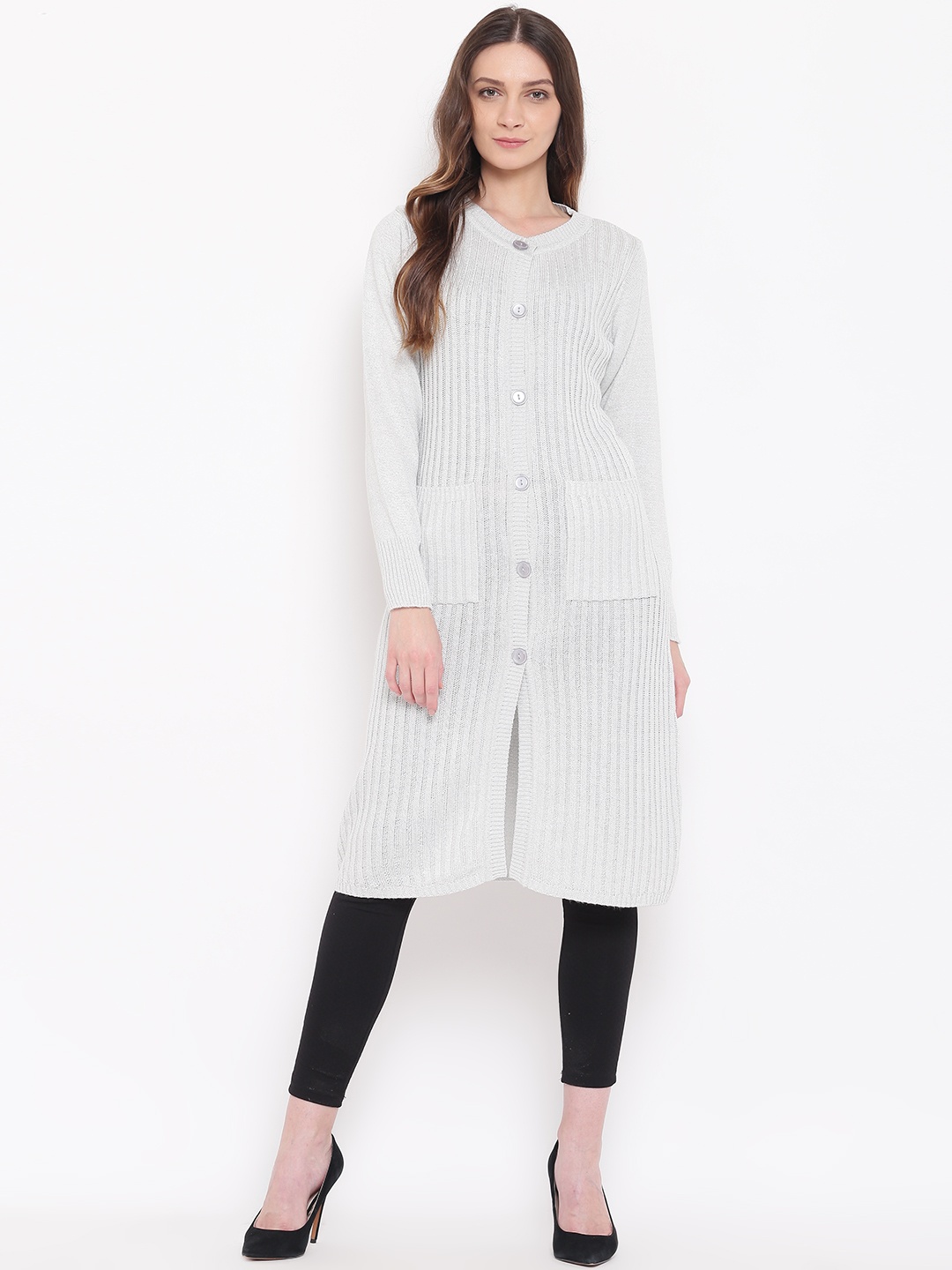 

AURELIA Women Grey Self Design Sweater