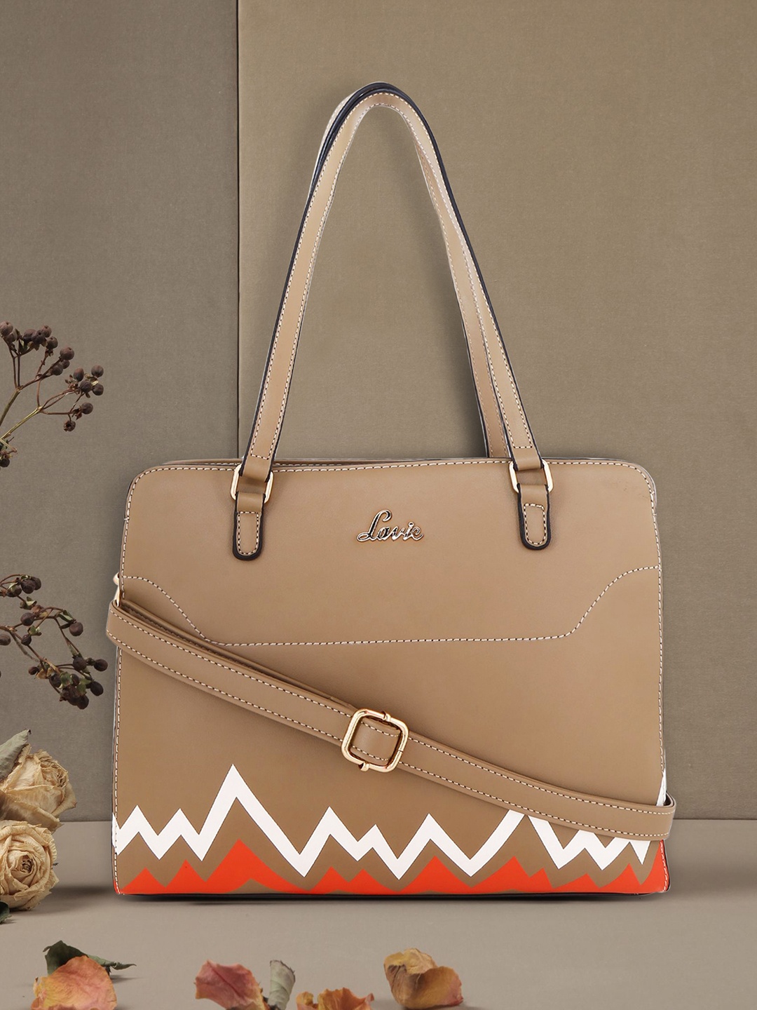 

Lavie Taupe Solid Handheld Bag