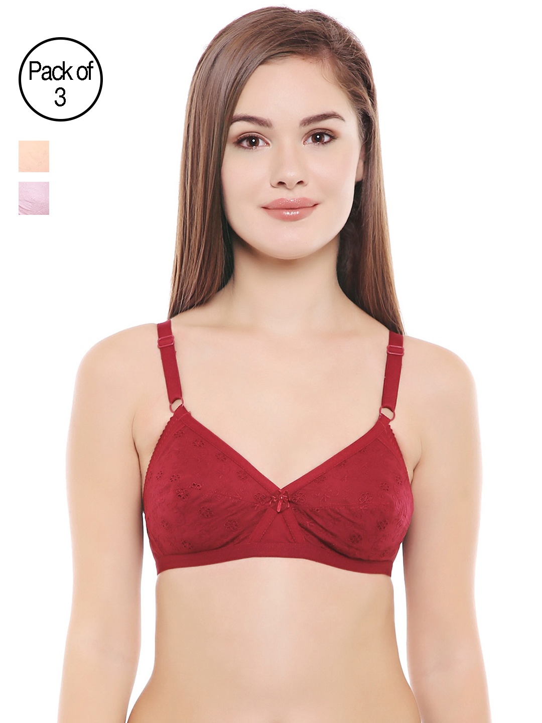 

Bodycare Pack Of 3 Solid Non-Wired Non Padded Everyday Bra E5524MHPEPI, Maroon