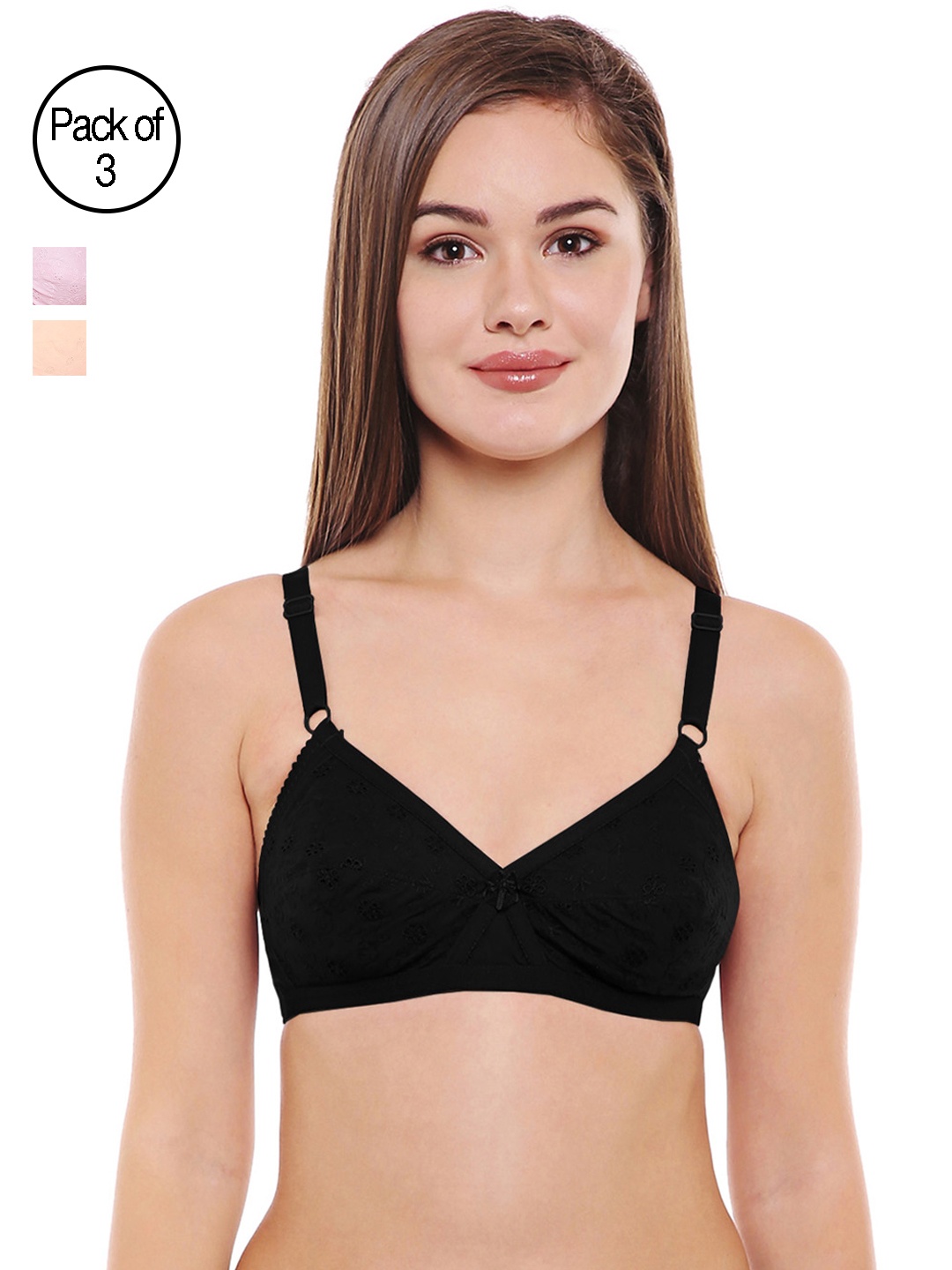 

Bodycare Pack Of 3 Solid Non-Wired Non Padded Everyday Bra E5524PISB, Pink